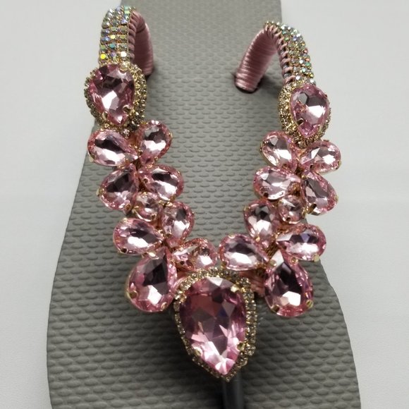 Luxury flip flops with crystals and rhinestones. Grey and pink - Picture 10 of 10